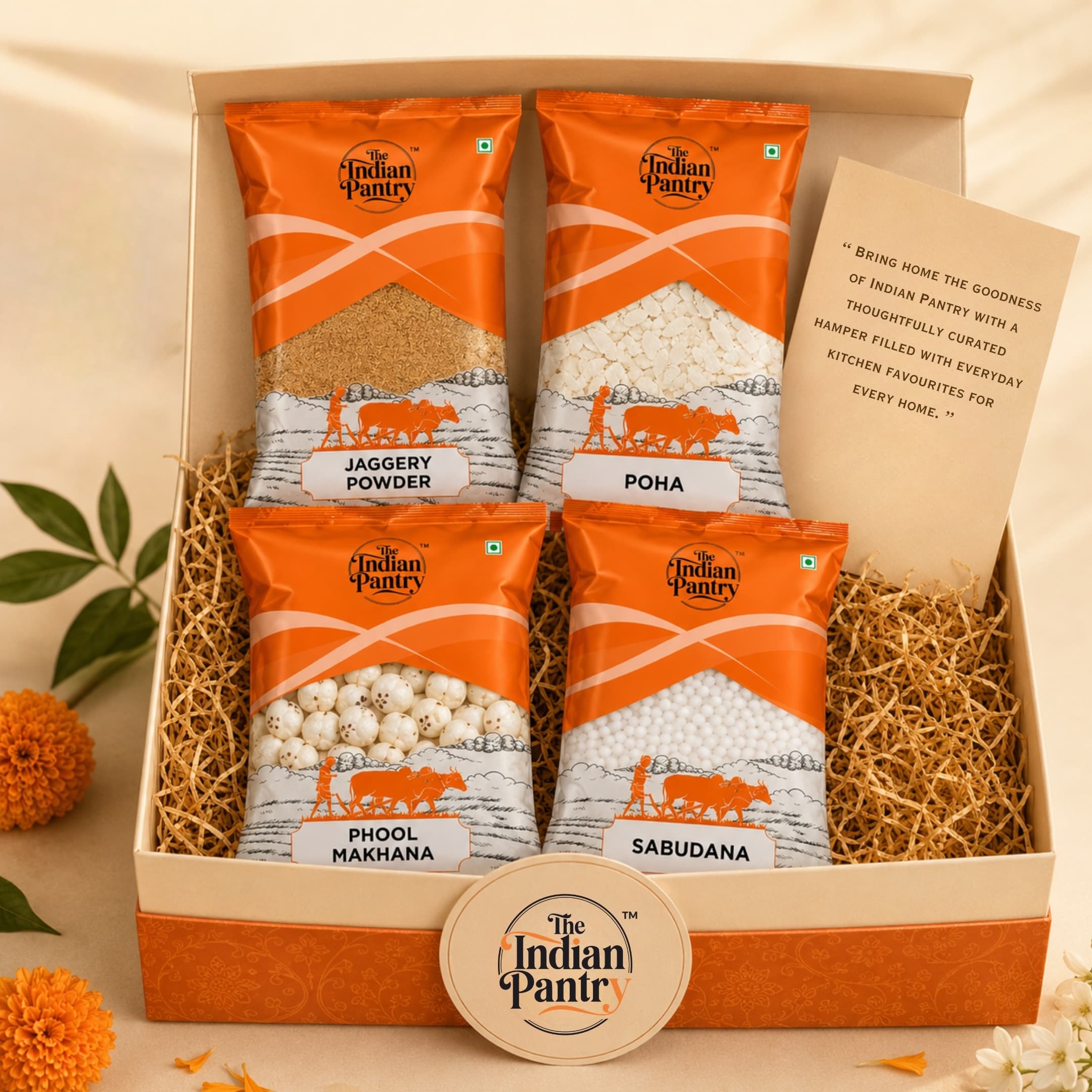 Festive Essentials Combo gift box with jaggery powder, poha, phool makhana and sabudana